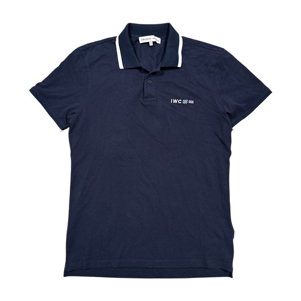 Orlebar Brown IWC Watches Navy Blue White Striped Pique Polo Shirt Mens Medium